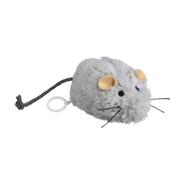 Souris grise en peluche à remonter
