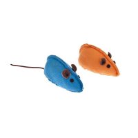 Jouets pour chat 2 souris en tissus naturel bleu et orange