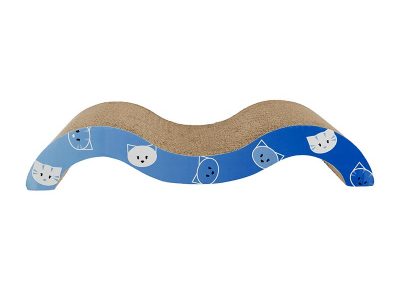 Griffoir pour chat en carton vague bleue avec dessin chat mignon