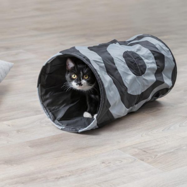 Petit tunnel a chat design noir polyester