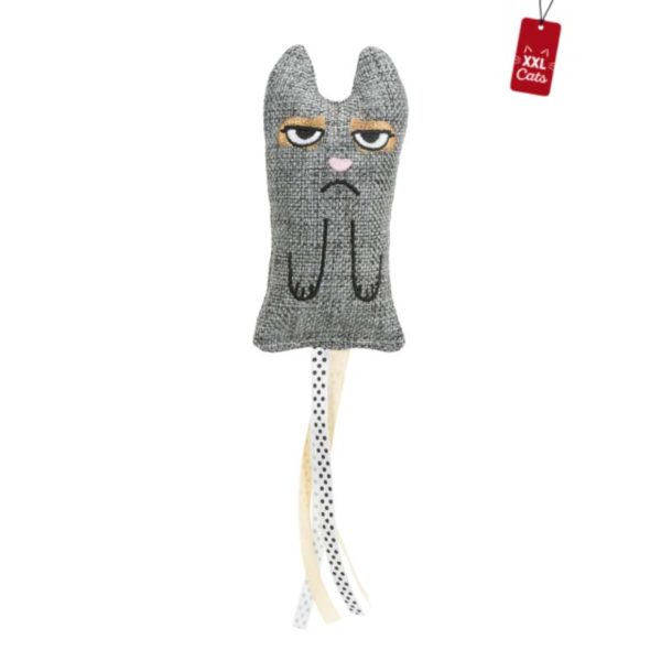 jouet pour grand chat peluche tissus gris franges catnip cataire herbe a chat