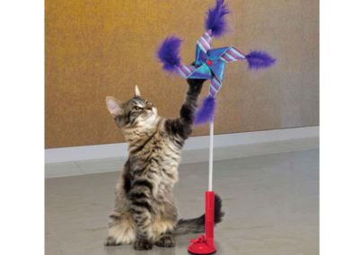 Jouet autonome pour grand chat moulin à vent sur tige avec plumes