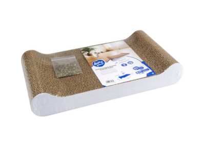 Petit griffoir sofa avec accoudoirs carton blanc sachet herbe à chat
