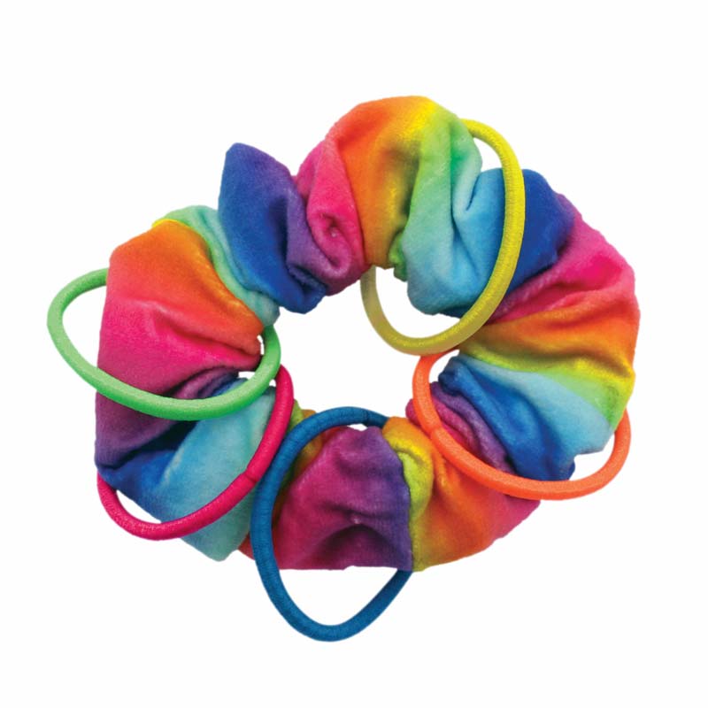 Scrunchie chouchou pour chat multi élastiques catnip papier bruissant ultra doux couleurs arc en ciel